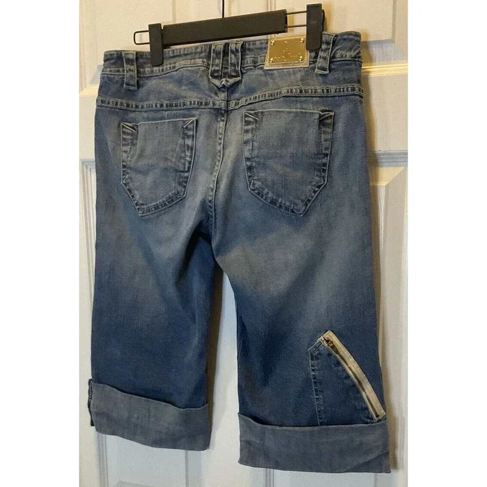 Baby Phat Jean Shorts Bermuda Capri Cuffed Denim Sz 11 Mid Rise Y2K Streetwear H